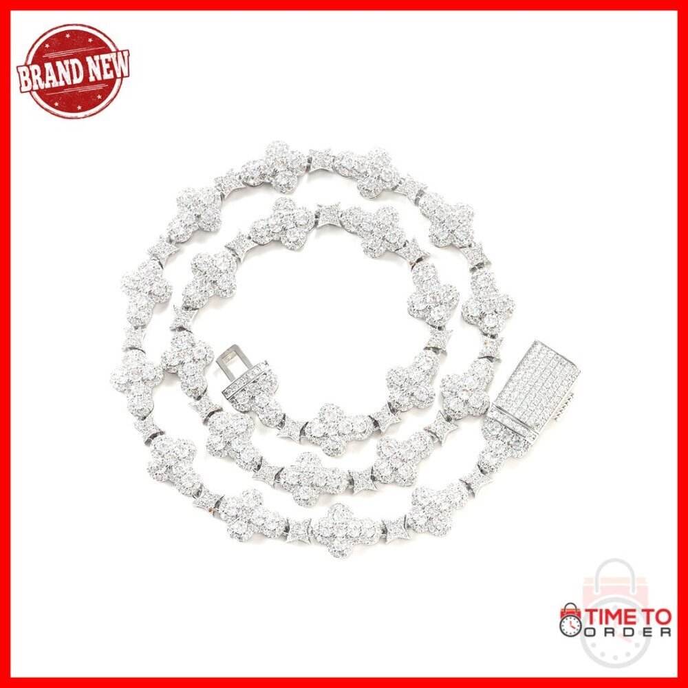 White Gold Plated Tennis Chain Necklace with Cross Star Eye Pendant